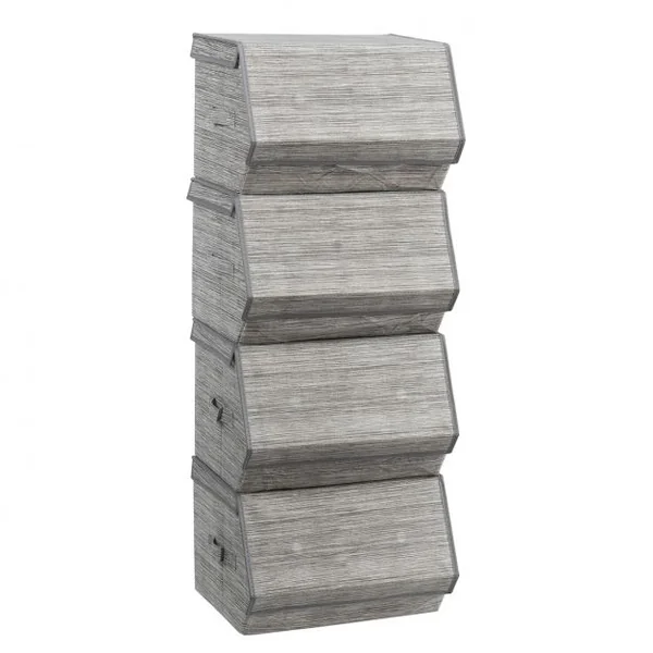 Boîtes de Rangement 4pcs Pliables et Empilables avec Couvercles et Poignées Latérales Capacité 33,25 L38x35x25cm Gris