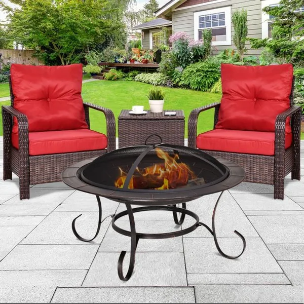 Brasero extérieur Brasero en fer avec grille couvercle tisonnier pour Jardin Terrasse, 76 x 76 x 52 cm, Noir