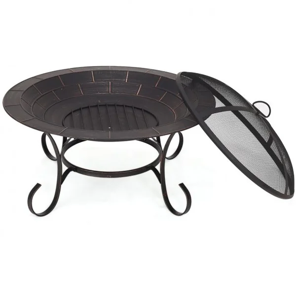 Brasero extérieur Brasero en fer avec grille couvercle tisonnier pour Jardin Terrasse, 76 x 76 x 52 cm, Noir