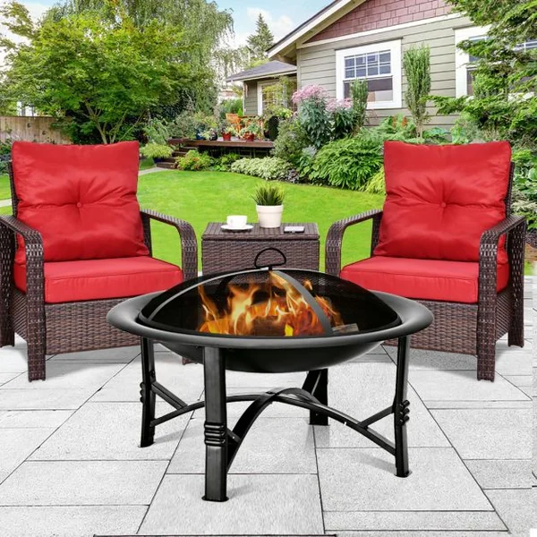 Brasero extérieur Brasero en fer avec grille pare-étincelles pour Jardin Terrasse, 76 x 76 x 52 cm, Noir