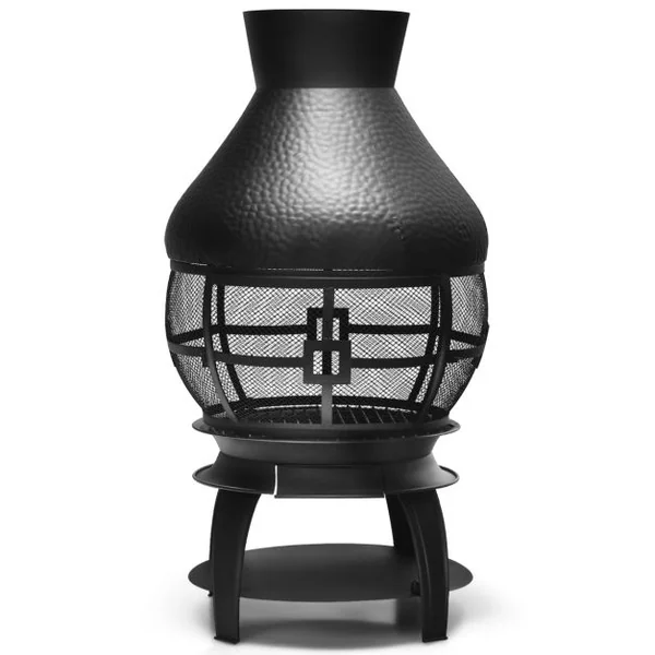 Brasero Foyer Extérieur avec Grille à Bûches en 2 Pièces Cheminée à Bois Capuchon de Pluie et Tisonnier Ignifuge à 360°