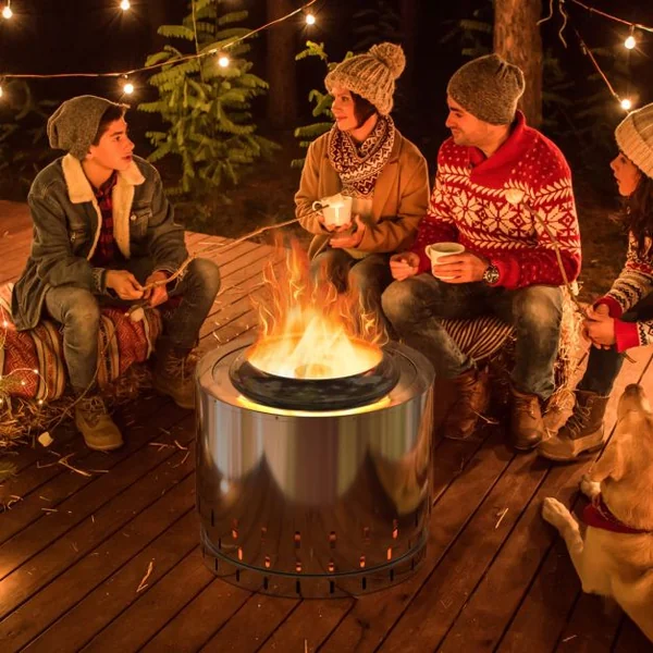 Brasero sans Fumée Extérieur Barbecue Fonte en Acier Inoxydable Bois Combustible Technique Enrichie Oxygène Flamme Attrayant pour Jardin Camping
