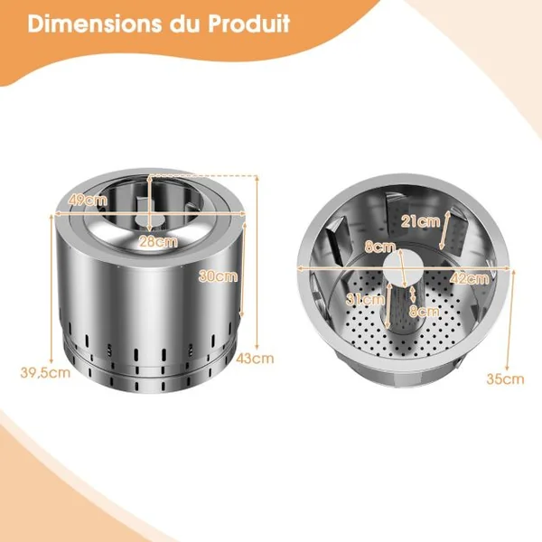 Brasero sans Fumée Extérieur Barbecue Fonte en Acier Inoxydable Bois Combustible Technique Enrichie Oxygène Flamme Attrayant pour Jardin Camping