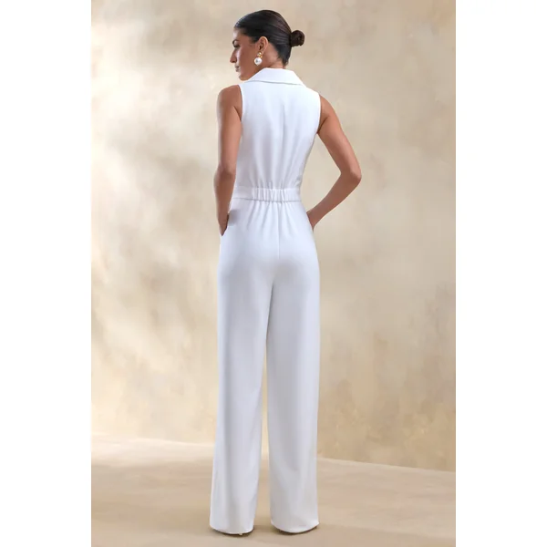 Brillora | combinaison tailleur à décolleté plongeant blanc