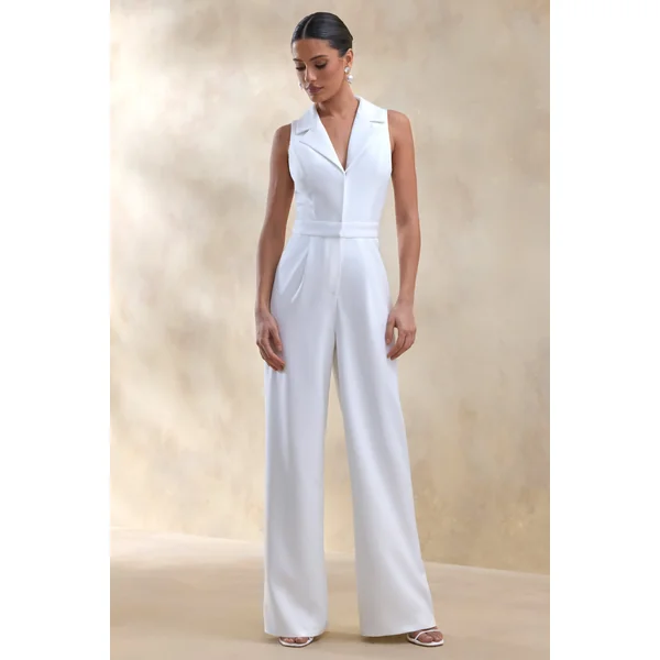 Brillora | combinaison tailleur à décolleté plongeant blanc