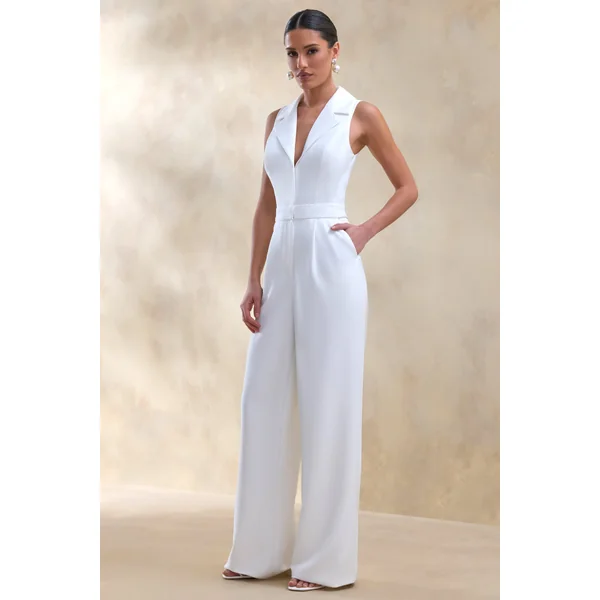 Brillora | combinaison tailleur à décolleté plongeant blanc