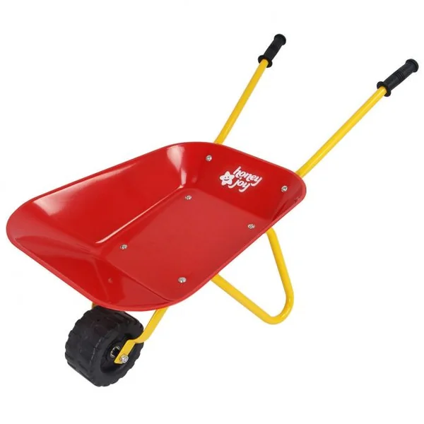 Brouette en métal pour enfants avec roue, Poignée en plastique, Cadre en acier, 73 x 35 x 25 cm, Jaune+Rouge