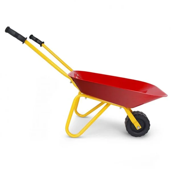 Brouette en métal pour enfants avec roue, Poignée en plastique, Cadre en acier, 73 x 35 x 25 cm, Jaune+Rouge