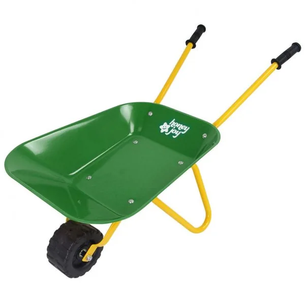 Brouette en métal pour enfants avec roue, Poignée en plastique, Cadre en acier, 73 x 35 x 25 cm, Jaune+Rouge