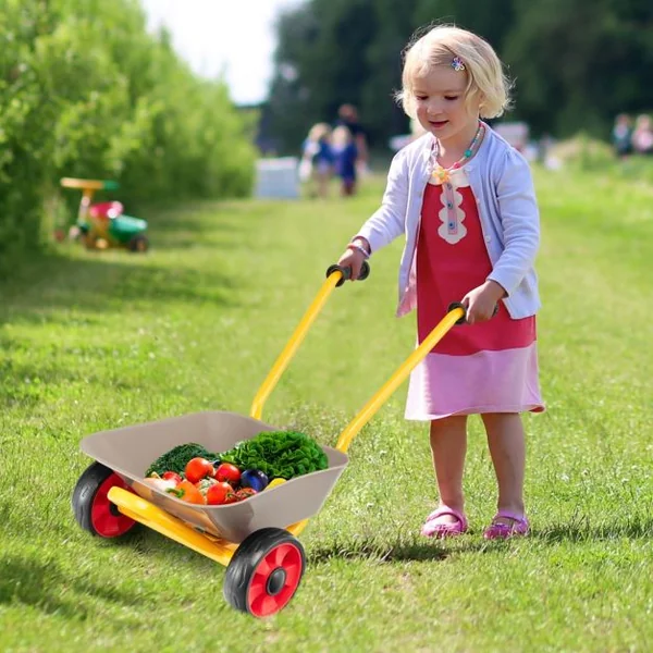 Brouette pour Enfants en Métal Bac à Sable Charge 20KG Outillage de Jardin pour 2 Ans + Brun et Jaune