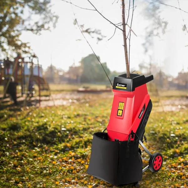 Broyeur Électrique 2400W pour Végétaux et Branches 45 mm max Bac de Ramassage 45L Accessoires 46x38x91cm Rouge