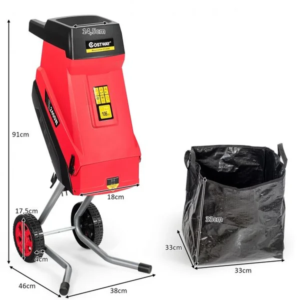 Broyeur Électrique 2400W pour Végétaux et Branches 45 mm max Bac de Ramassage 45L Accessoires 46x38x91cm Rouge