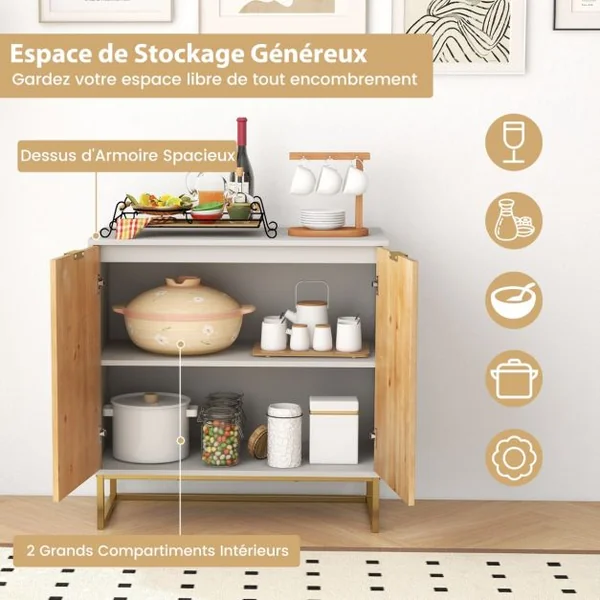 Buffet avec Rangement Buffet avec Portes et Etagère Table Console avec Pieds en Métal Meuble d'Appoint Moderne Blanc