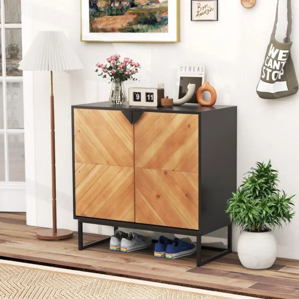Buffet avec Rangement Buffet avec Portes et Etagère Table Console avec Pieds en Métal Meuble d'Appoint Moderne Noir