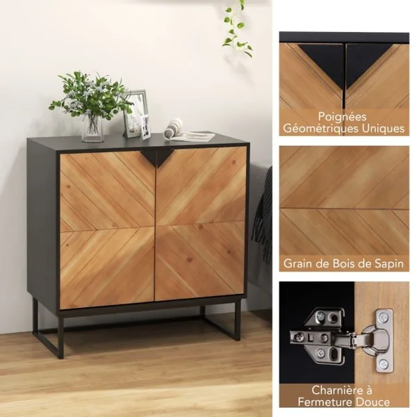 Buffet avec Rangement Buffet avec Portes et Etagère Table Console avec Pieds en Métal Meuble d'Appoint Moderne Noir