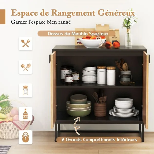 Buffet avec Rangement Buffet avec Portes et Etagère Table Console avec Pieds en Métal Meuble d'Appoint Moderne Noir