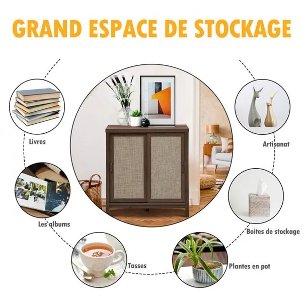 Buffet Bahut Meuble de Rangement en Bois 86x44,5x91,5CM avec 2 Portes Coulissantes et Etagère Réglable
