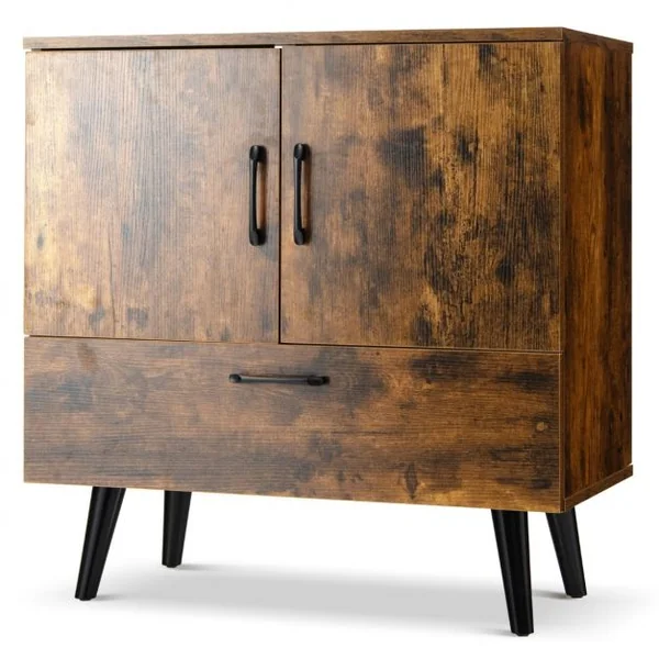 Buffet Bas Meuble de Rangement Industriel 2 Portes 1 Tiroir pour Salon Salle à Manger Entrée 76x40x78 cm Marron Rustique
