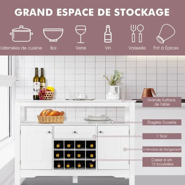 Buffet de Cuisine 1 Tiroir et 2 Armoires 117 x 40,5 x 82,5 CM (L x l x H) Meuble Rangement pour Salle à Manger Salon Noir/Café/Blanc