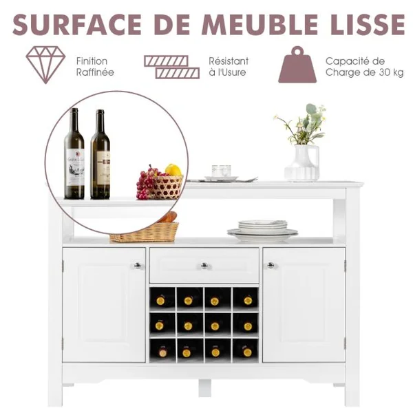 Buffet de Cuisine 1 Tiroir et 2 Armoires 117 x 40,5 x 82,5 CM (L x l x H) Meuble Rangement pour Salle à Manger Salon Noir/Café/Blanc