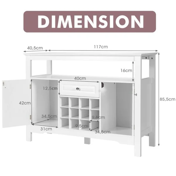 Buffet de Cuisine 1 Tiroir et 2 Armoires 117 x 40,5 x 82,5 CM (L x l x H) Meuble Rangement pour Salle à Manger Salon Noir/Café/Blanc