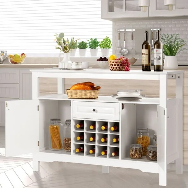 Buffet de Cuisine 1 Tiroir et 2 Armoires 117 x 40,5 x 82,5 CM (L x l x H) Meuble Rangement pour Salle à Manger Salon Noir/Café/Blanc