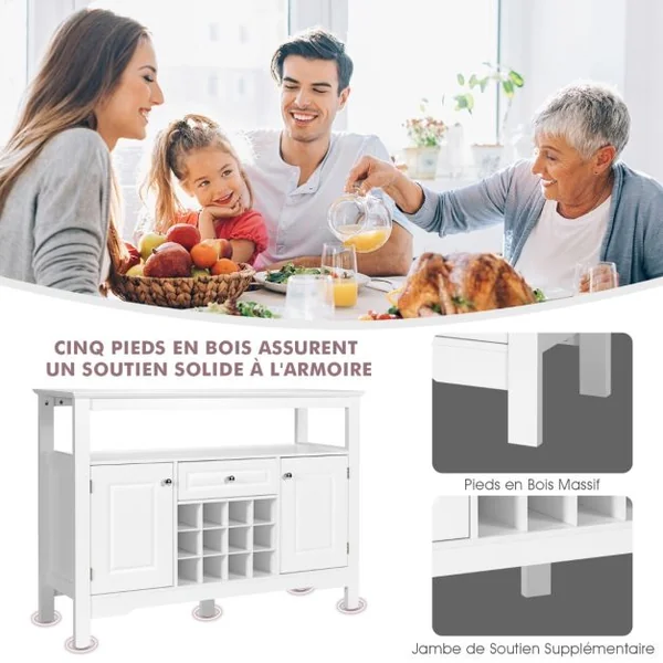 Buffet de Cuisine 1 Tiroir et 2 Armoires 117 x 40,5 x 82,5 CM (L x l x H) Meuble Rangement pour Salle à Manger Salon Noir/Café/Blanc