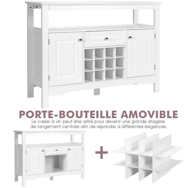 Buffet de Cuisine 1 Tiroir et 2 Armoires 117 x 40,5 x 82,5 CM (L x l x H) Meuble Rangement pour Salle à Manger Salon Noir/Café/Blanc