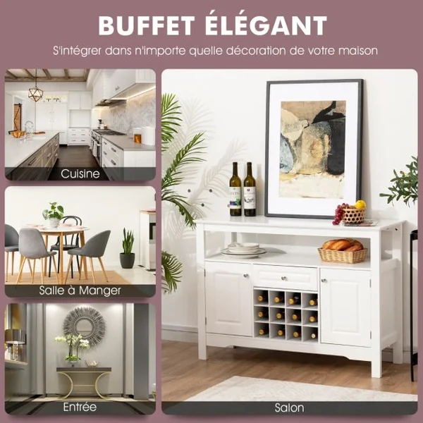 Buffet de Cuisine 1 Tiroir et 2 Armoires 117 x 40,5 x 82,5 CM (L x l x H) Meuble Rangement pour Salle à Manger Salon Noir/Café/Blanc