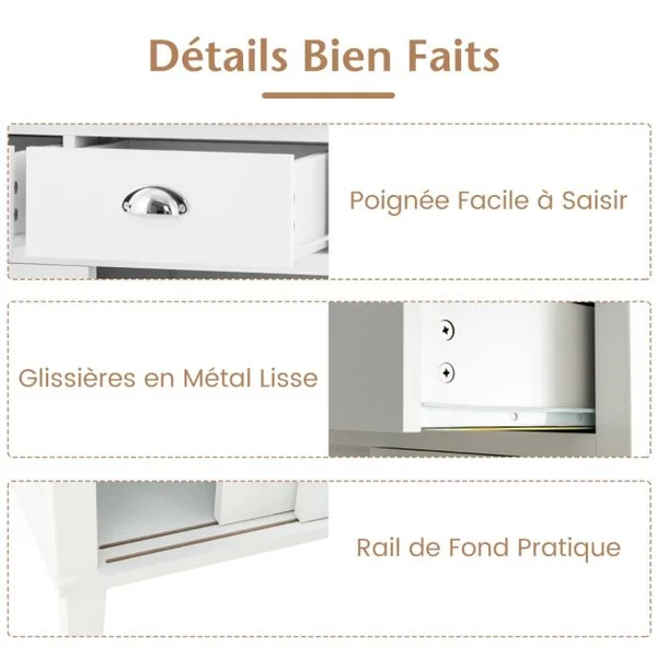 Buffet de Cuisine de 170 cm avec Niche avec Portes Coulissantes Étagères Ouvertes et 2 Tiroirs pour la Maison Blanc