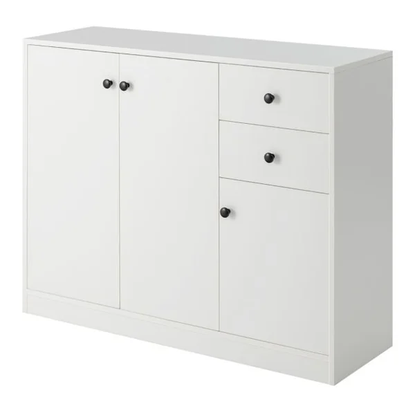 Buffet Salon avec 2 Placards à Porte et 2 Tiroirs Meuble de Rangement Commode Blanc Étagères Réglables Dispositif Anti-basculement pour Salon 106 x 34 x 85,5 cm