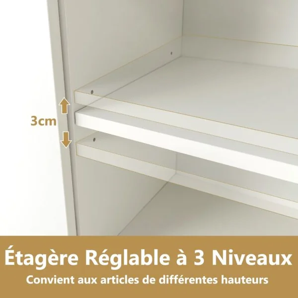 Buffet Salon avec 2 Placards à Porte et 2 Tiroirs Meuble de Rangement Commode Blanc Étagères Réglables Dispositif Anti-basculement pour Salon 106 x 34 x 85,5 cm