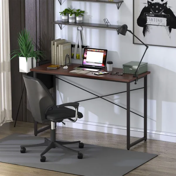 Bureau 120 x 51 x 76 CM Porte-documents Latéral Cadre en Métal Table de Travail Style Industriel Café