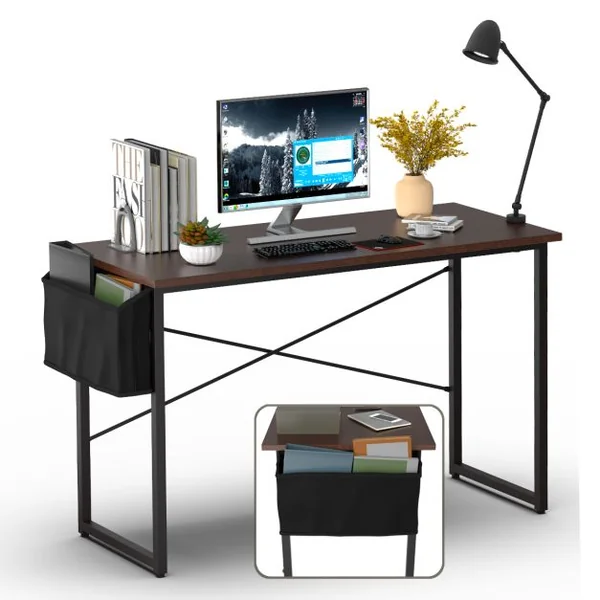 Bureau 120 x 51 x 76 CM Porte-documents Latéral Cadre en Métal Table de Travail Style Industriel Café