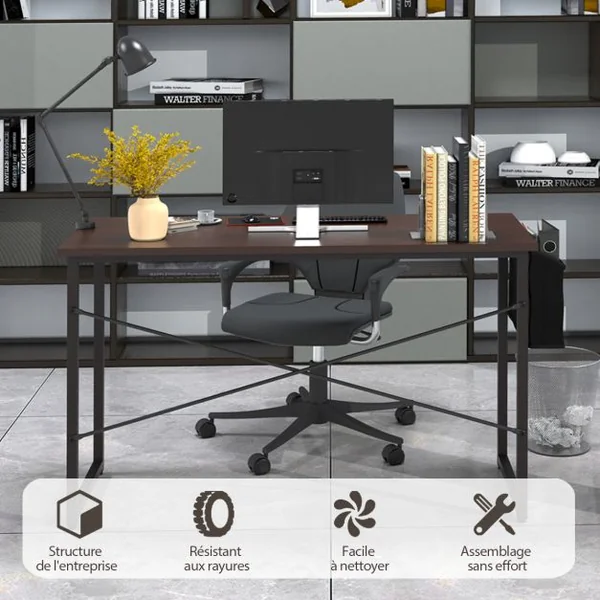 Bureau 120 x 51 x 76 CM Porte-documents Latéral Cadre en Métal Table de Travail Style Industriel Café