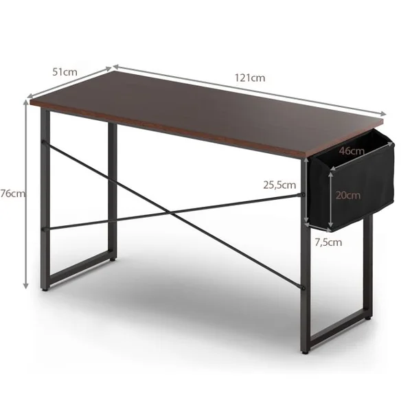 Bureau 120 x 51 x 76 CM Porte-documents Latéral Cadre en Métal Table de Travail Style Industriel Café