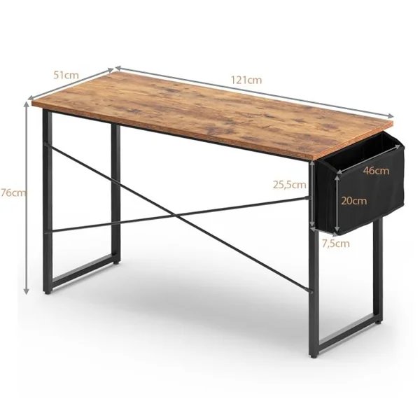 Bureau 120 x 51 x 76 CM Porte-documents Latéral Cadre en Métal Table de Travail Style Industriel Marron