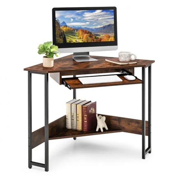 Bureau Angle Bureau Informatique avec Etagère Clavier 72 x 72 x 75,5 cm avec Etagère de Rangement Brun Rustique