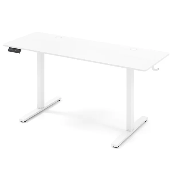 Bureau Assis Debout Electrique 160 x 60 cm 3 Hauteurs de Mémoire Bureau Réglable en Hauteur 2 Crochets Trous de Câbles Blanc