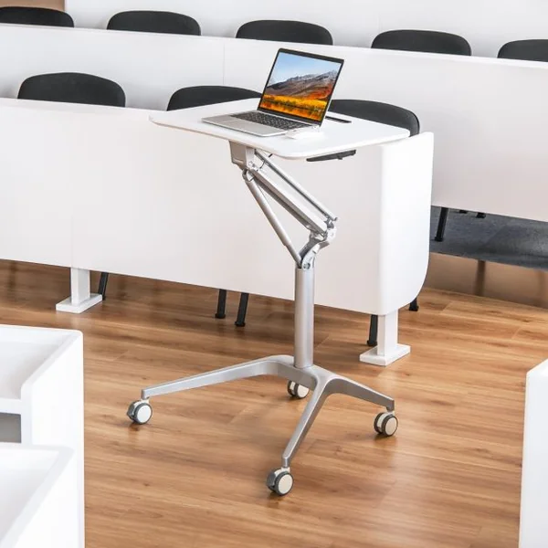 Bureau Assis Debout Mobile 47,5x71,5cm à 4 Roulettes PU Pupitre Podium Mobile Hauteur Réglable 78-107 cm Blanc