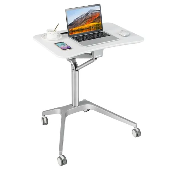 Bureau Assis Debout Mobile 47,5x71,5cm à 4 Roulettes PU Pupitre Podium Mobile Hauteur Réglable 78-107 cm Blanc