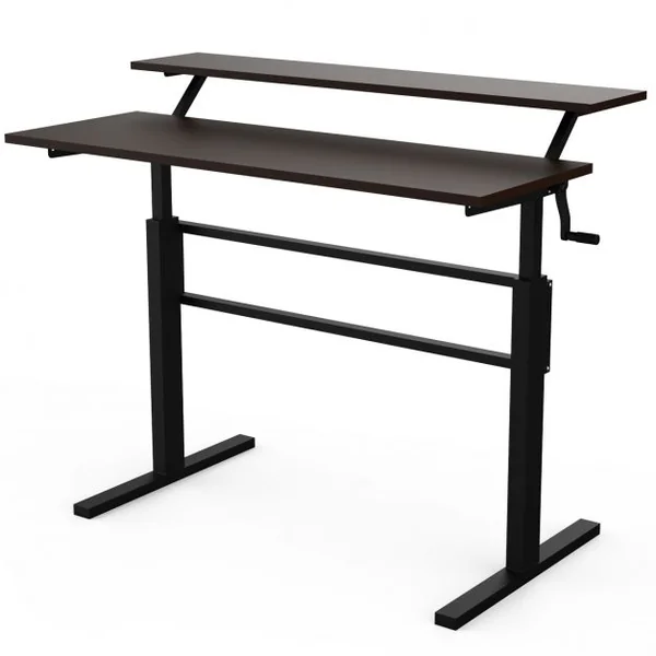 Bureau Assis Debout Réglable en Hauteur 75-113cm avec Manivelle Pliable Mabuel Table d'Ordinateur Egonomique