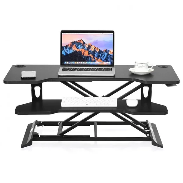 Bureau Assis Debout à Hauteur Réglable 13,5-52cm Large Elévateur Plateau de Clavier Noir