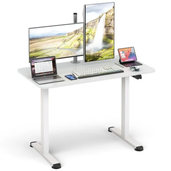 Bureau Assis Debout Électrique 110 x 60 x 71,5-115,5 cm Réglable en Hauteur Mono-Moteur Système Anti-Collision Charge : 80KG Blanc