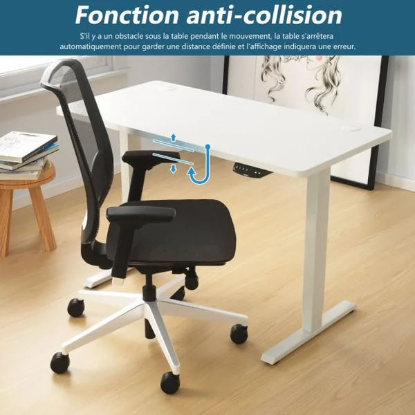 Bureau Assis-Debout Électrique à 2 Moteurs Cadre de Bureau avec Largeur et Hauteur Réglables et Commande à Mémoire Blanc/Gris/Noir