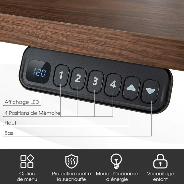 Bureau Assis-Debout Électrique à 2 Moteurs Cadre de Bureau avec Largeur et Hauteur Réglables et Commande à Mémoire Blanc/Gris/Noir