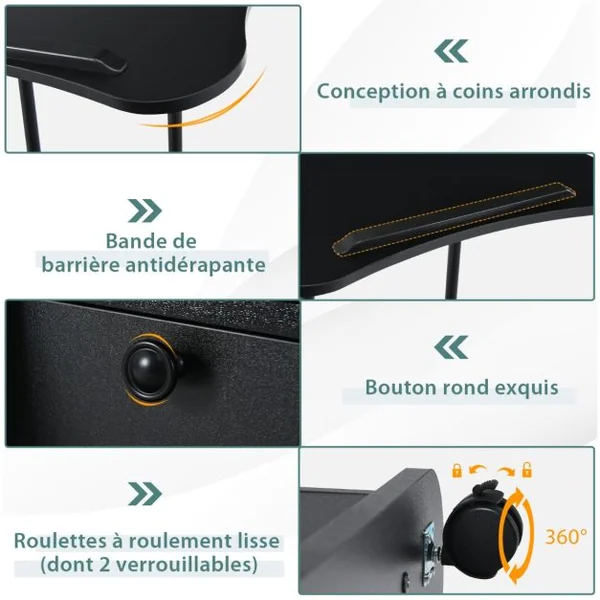 Bureau d’Accueil Roulant Pour Ordinateur,Plateau Inclinable à 180° Roulettes Verrouillables Bureau Assis-Debout Noir