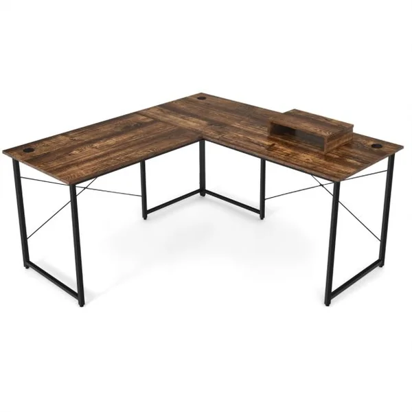 Bureau d'Angle 150 x 150 x 74 CM Ajustable à Bureau Droit Grand Table pour 2 Personnes Marron
