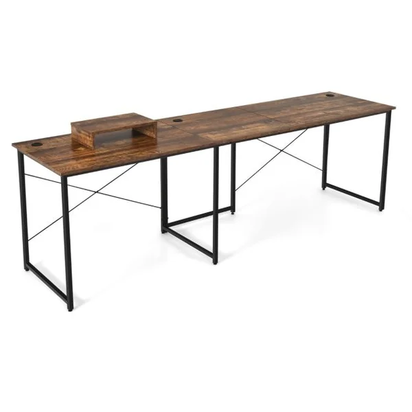 Bureau d'Angle 150 x 150 x 74 CM Ajustable à Bureau Droit Grand Table pour 2 Personnes Marron