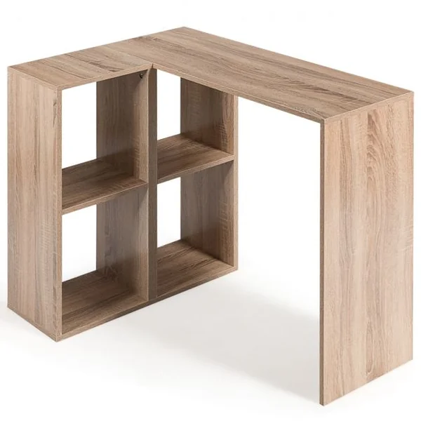 Bureau D'angle Compact Bureau Informatique avec 4 Cases de Rangement Ouvert Capacité 80kg en Mdf 90x60x75cm Naturel